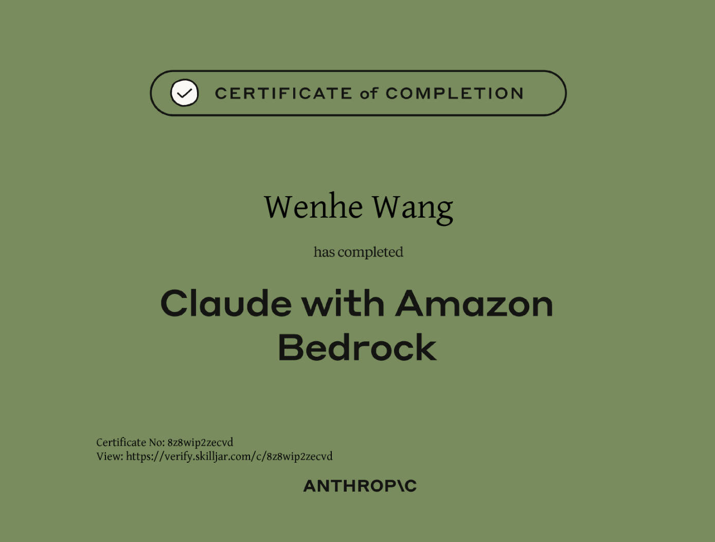 Claude with Amazon Bedrock Certificate
