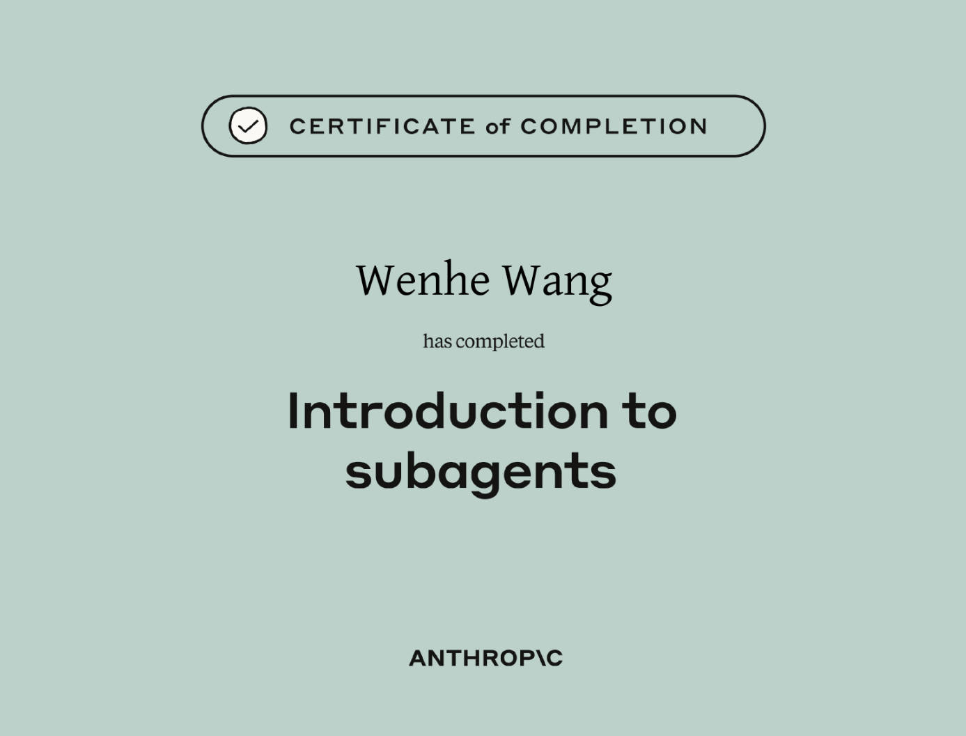 Introduction to Subagents Certificate